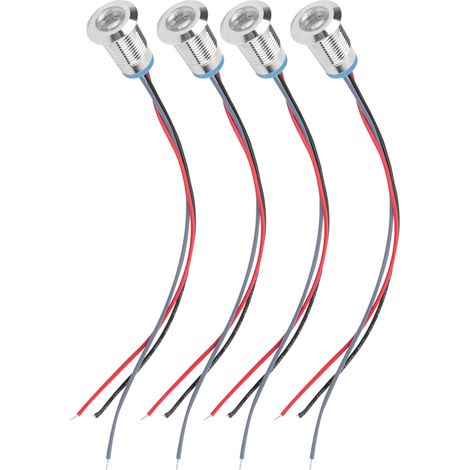 4 jeux de LED rondes précâblées, étanches, en métal, indicateur bicolore à cathode commune, 12 mm, 1224 V (rouge et bleu) (1/5)