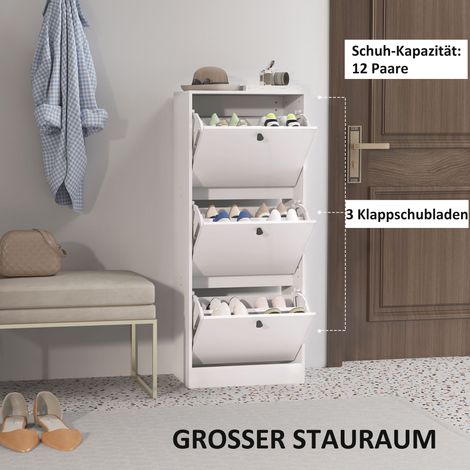 Meuble de rangement pour chaussures, 3 tiroirs rabattables ajustables, en panneau de particules blanc (1/4)