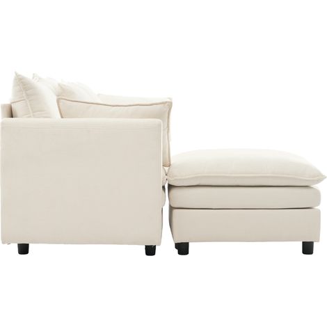 Canapé d'angle en L 3 places avec méridienne modulable en tissu chenille beige, 212×150×90 cm (1/5)