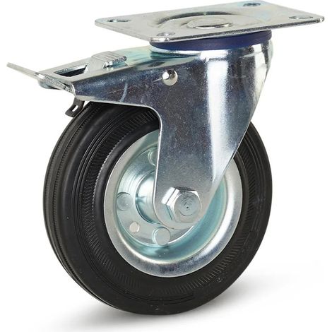Roulette pivotante freinée - MESO - Caoutchouc inodore - Platine - 125mm - 100kg