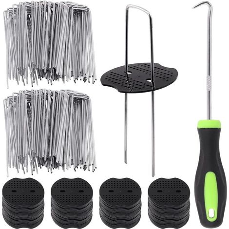 Kit de 101 agrafes pour piquets de jardin, 50 agrafes de paysage en forme de U de 15 cm, couverture de sol, clôture et gazon artificiel (1/5)