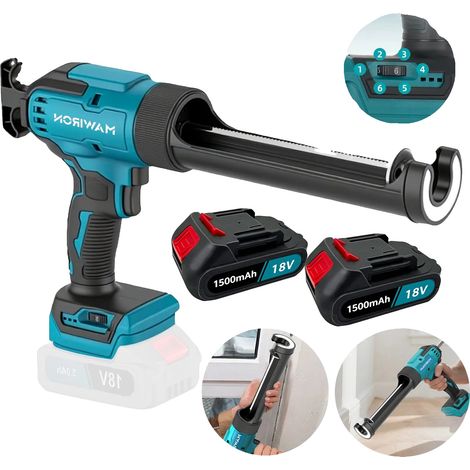 Akku-Dichtgun, 6 einstellbare Geschwindigkeitsstufen, integriertes LCD-Display, 2 Batterien enthalten, 12 x 6 x 9 Zoll, kompatibel mit 18V Patronen (1/5)