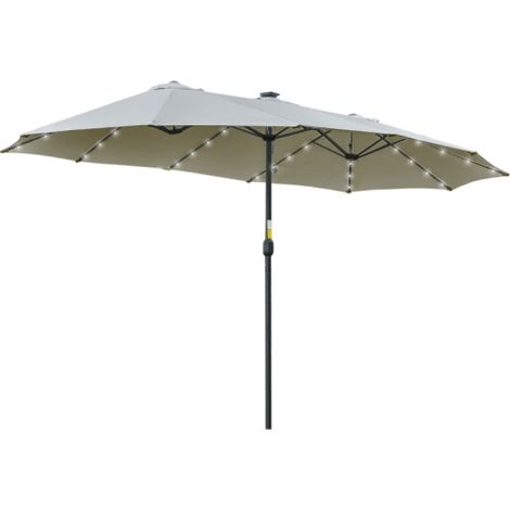 Ombrellone parasole con luce LED solare, diametro 4,5 metri, ombrellone parasole doppio, ombrellone parasole ellittico per giardino in grigio chiaro e grigio scuro, per terrazzo e giardino.