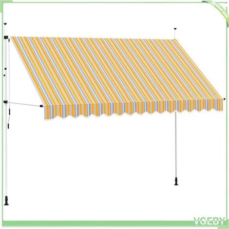 Auvent rétractable manuel - FAFEICY - 350 cm - Rayures jaunes et bleues - Polyester PU - Cadre acier (1/5)