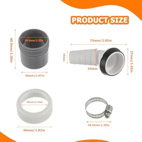 Adaptateur pour Evacuation Machine a Laver, lien lave linge, Tuyau Evacuation Lave Vaisselle avec Sortie pour Tuyau 40 mm et Entrée 18-24 mm Inclut Collier de Serrage 20-32 mm(2 pièces) (1/4)