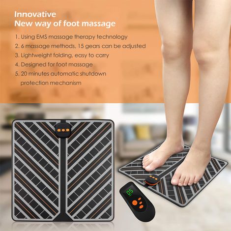 Appareil de massage des pieds électrique rechargeable avec télécommande, 6 modes et 15 niveaux, tapis d'acupression plantaire ajustable pour détente musculaire (1/5)