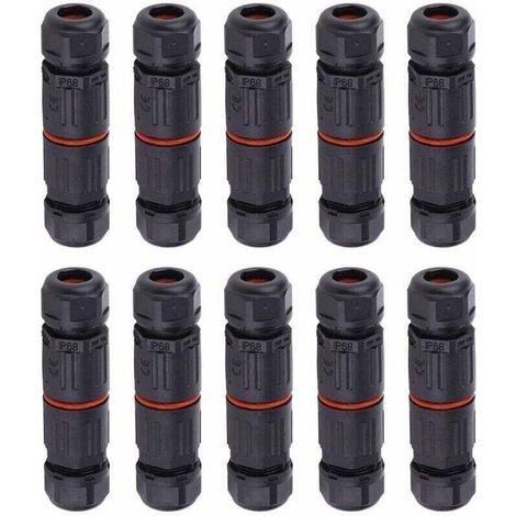 Lot de 10 Connecteurs Électriques Étanches IP68, Fiche Mâle et Femelle 3 Broches, Raccord Câble Imperméable pour Extérieur (1/4)