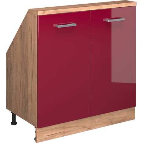 Armadio per tetto spiovente Rion, Rosso lucido/rovere dorato, con 2 porte, Vicco