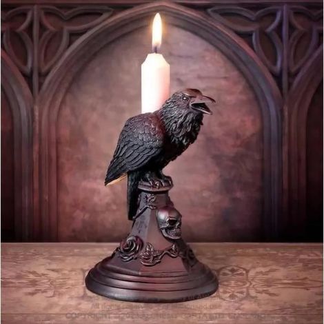 Bougeoir gothique corbeau-hibou 17.5cm noir, chandelier accessoire de fête d\'halloween décoration de maison N°1 (1/4)