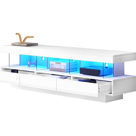 CAIziMeuble TV LED 160x38x50,5 cm blanc brillant, Bluetooth, verre, 70" (1/5)
