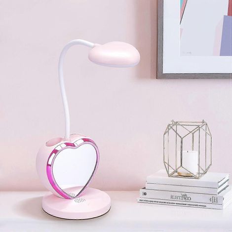 Lampe de bureau LED pour filles, lampe de table confortable pour les yeux avec porte-stylo, port USB rechargeable, 2 températures de couleur pour les adolescentes et les étudiants.