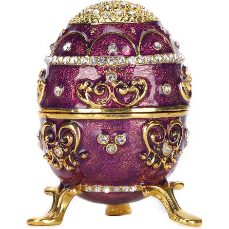 Boîte de rangement décorative de bureau en forme d'œuf pour bijoux, ornée d'émail et de strass (1/5)