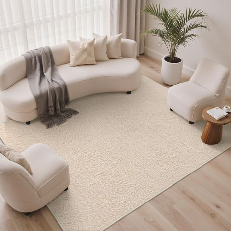 Tapis Salon Beige 160x230 cm Géométrique Moderne 3D Crème antidérapant lavable en machine, doux et confortable pour chambre, séjour et salle à manger (1/5)