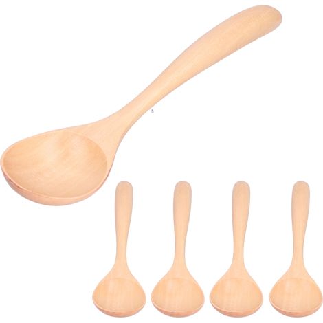 Lot de 5 cuillères à soupe à long manche en bois pour la cuisine domestique et les restaurants.
