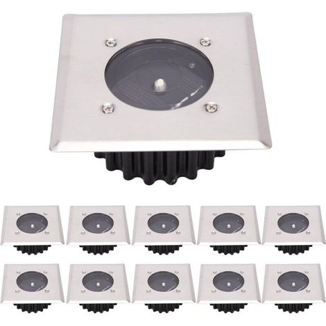 LED lampe solaire au sol 10 pack, lumière extérieure, réverbère lumières, ensevelies lumière, étanche IP65, blanc froid, classe énergétique A+ Crezuo (1/4)