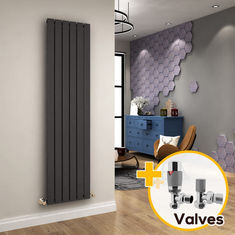 ELEGANT Vertical Column Radiator 1800 x 452 mm Anthracite Single Flat Panel Designer Bathroom Radiator + Chrome Thermostatic Radiator Valves (1/5)