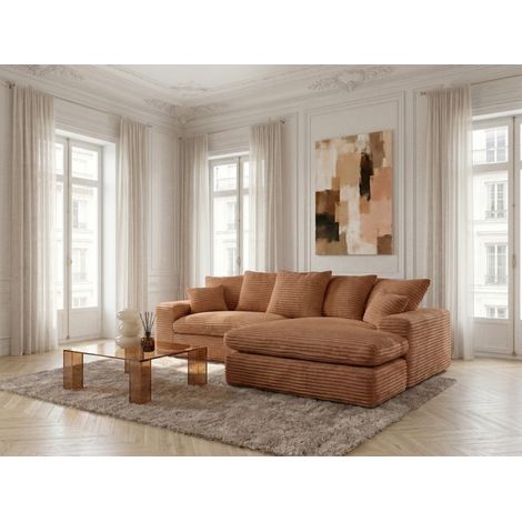 BOBOCHIC - Canapé d'angle réversible compact NEVADA gros côtelé doux Jaune (1/5)