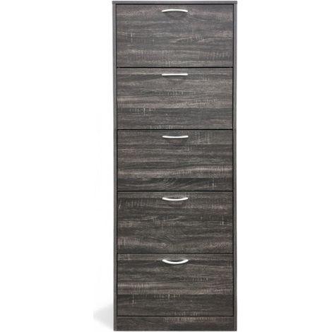 Scarpiera verticale 5 ante in legno truciolare bilaminato grigio scuro 60x24xH180 cm (1/5)