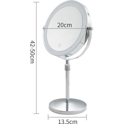 Miroir de maquillage éclairé, miroir de toilette rotatif à 360° (1x/10x), miroir de maquillage éclairé à luminosité réglable avec grossissement, miroir double face rechargeable 2000 mAh avec 3 couleur (1/5)