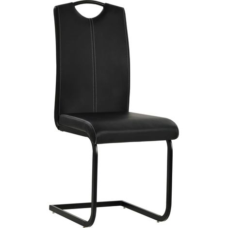 6er Set schwarze Cantilever-Esszimmerstühle aus Kunstleder