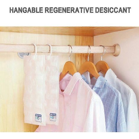 Sachet déshumidificateur recyclable à suspendre pour penderie Gel de silice Absorbeur d'humidité avec indicateur de saturation Résistant aux moisissures Lot de 2 30 x 12 cm (1/5)