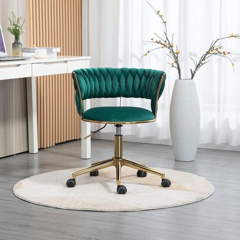 Chaise de Bureau pivotante en Velours - Chaise de Maquillage - Chaise de Bureau en Tissu - Chaise de Bureau dorée - Pivote à 360 ° - Réglable en Hauteur (1/5)