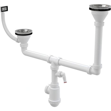 Alca - Siphon pour deux éviers, diamètre 115 mm, à deux niveaux, avec raccord, en plastique A456P (1/2)