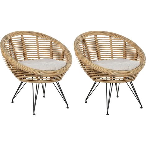 Set of 2 Garden Chairs with Cushions MARATEA Rattan Natural