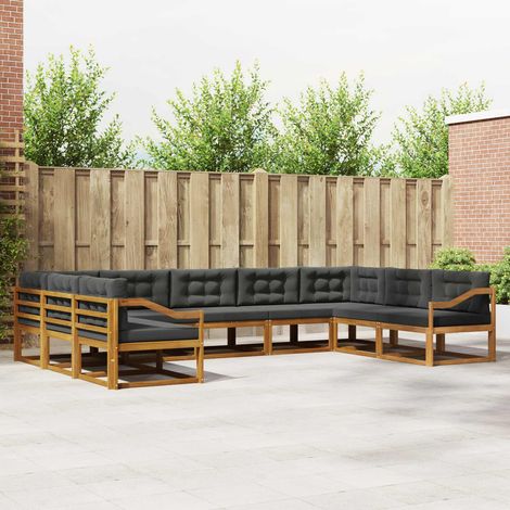 Outdoor-Sofagarnitur mit Kissen 9 pcs Natur und Anthrazit (1/5)