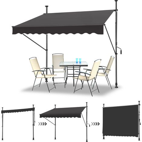 AUFUN Store banne manuelle Store pour balcon(300cm,Gris foncé) (1/5)