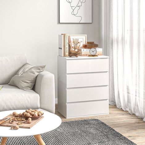 Cassettière 4 tiroirs en aggloméré blanc, 60x40x80 cm, avec glissières en acier et poignées creusées (1/5)