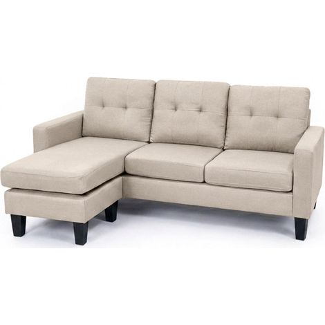 Sofa + Puff Convertible en Chaise Longue Bella 184cm, Beige (1/5)