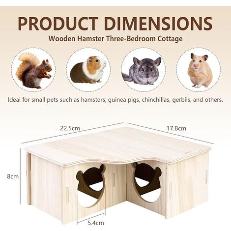Maison en Bois pour Hamster, 22.5 x 17.8 x 8 cm, Couleur Bois Naturel (1/2)