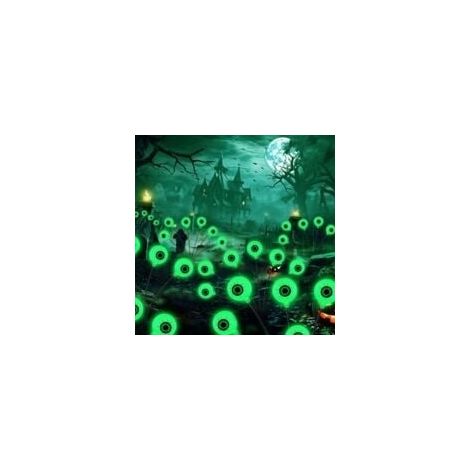 2 Pièces Deco Halloween Exterieur Solaire, 6 LED Vertes Lumières Solaires d'halloween Globe Oculaire, Étanche IP65, Decoration Halloween Exterieur pour Cour/Jardin/Pelouse/Décor de Fête [Energy Class (1/4)