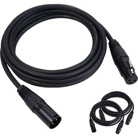 Ortviai Câble DMX512 XLR mâle-femelle noir 3 m – 2 pièces, haute qualité pour éclairage scénique et micro (1/5)