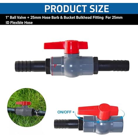 PVC ball valve 40 mm, pool shut-off valve, shut-off valve for swimming pools, 2 ways, PVC hose adapter, shut-off valve 40 mm, ball valve (1/4)