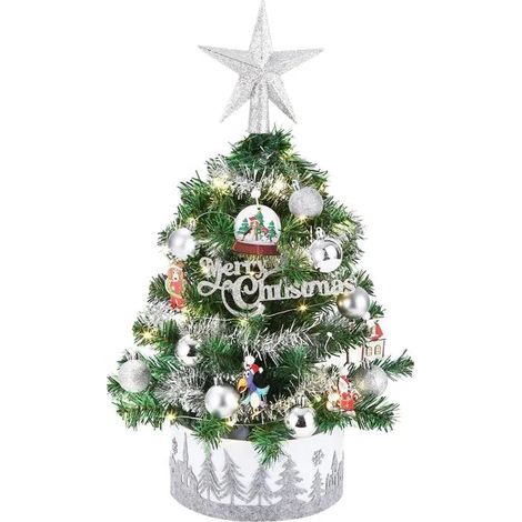 Mini Sapin De Noël Lumineux LED 60cm - Petit Arbre Artificiel Argenté pour Décoration De Table et Bureau (1/5)