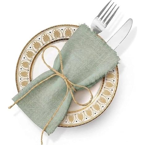 Linen Napkins Square Tassel Table Napkins 42 cm x 42 cm Cotton Napkins Green (1/4)