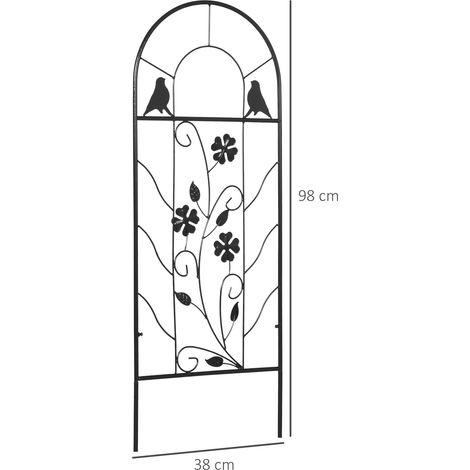 Ensemble de 2 treillis métalliques, décorés d'oiseaux et de trèfles, pour jardin et terrasse, noirs, 38 x 98 cm (1/5)