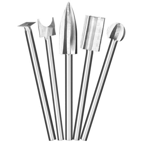 Lot de 5 fraises à bois compatibles avec outil rotatif Dremel - Lot de 5 couteaux de sculpture sur bois - Avec tige de 1/8" - Pour bricolage, sculpture, gravure, microcarving (1/5)