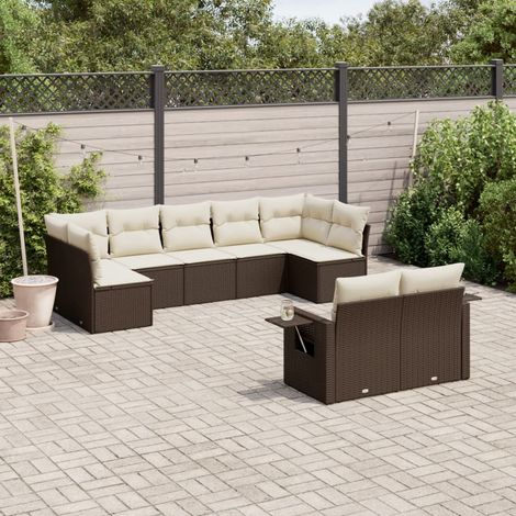 vidaXL Set Divani da Giardino 9pz con Cuscini Marrone in Polyrattan (1/3)