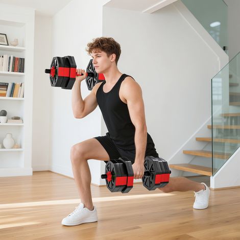 Set di manubri 4 in 1: manubri e bilancieri regolabili da 20 kg per l'allenamento di forza a casa (1/5)