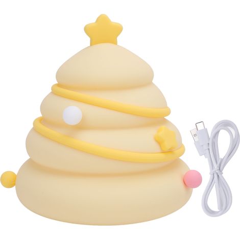 Xmas Tree Night Light Decor Silicone Cute Nursery Nightlight 3 Level Dimmable Rechargeable Bedside Lamp Office Home Decor (1/5)