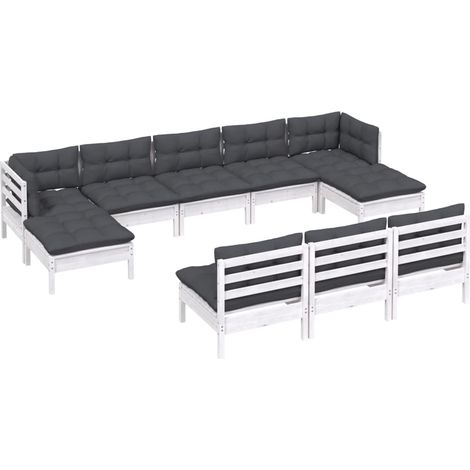 Mobili da giardino mobili da esterno Set di mobili da 10 pezzi con cuscini bianchi in legno di pino 020014971