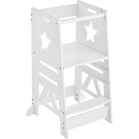 Mophorn 3-stufiger verstellbarer Turm-Tritthocker für Kinder und Kleinkinder – Bambushocker mit Sicherheitsgeländer, 350 Pfund Tragkraft, ideal für Schlafzimmer, Badezimmer und Küche, weiß