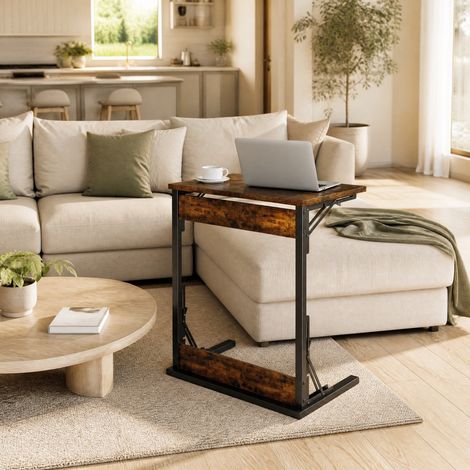 Table d'appoint en C pliable 2 pièces, 60 x 37 x 71 cm, avec pieds réglables, brun HAVRYA (1/5)