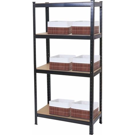 Étagère de rangement 4 niveaux 160 x 80 x 40 cm avec 6 paniers pour charge lourde métal noir plateaux en MDF 040003398