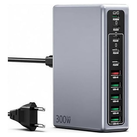 300W Chargeur Multiple USB C Rapide, Station De Charge 10 Ports GaN USBC, Chargeur Laptop 100W Et 45W pour MacBook Pro/Air, Lenovo,HP, Hub de Charge Bureau Multiprise USB pour iPhone, Samsung, Pixel (1/5)