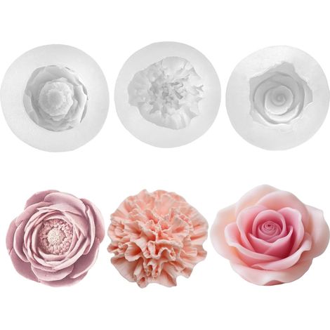 Juego de 3 moldes de silicona para velas, molde de silicona con forma de rosa (1/5)