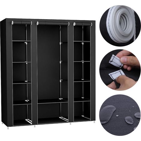Armoire Penderie à 12 Compartiments Non Tissu 134 cm x 172 cm x 44 cm Noir (1/5)